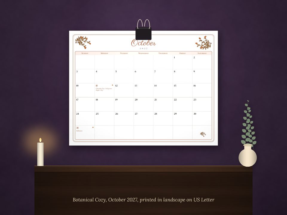 2027 Printable Calendar: styled on the wall