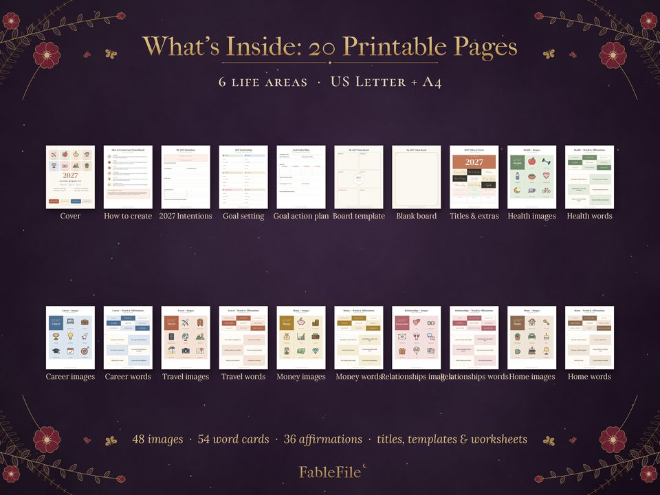 2027 Vision Board Kit: what's inside 20 pages