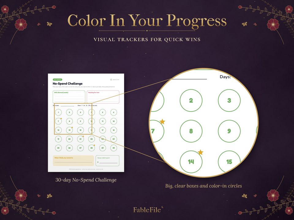 ADHD-Friendly Budget Planner: detail no spend challenge