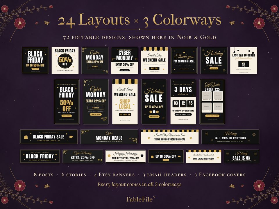 Black Friday Social Media Templates: what's included 24 layouts