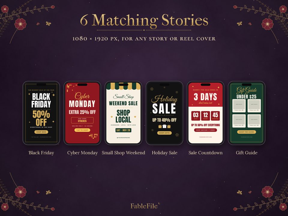 Black Friday Social Media Templates: six stories