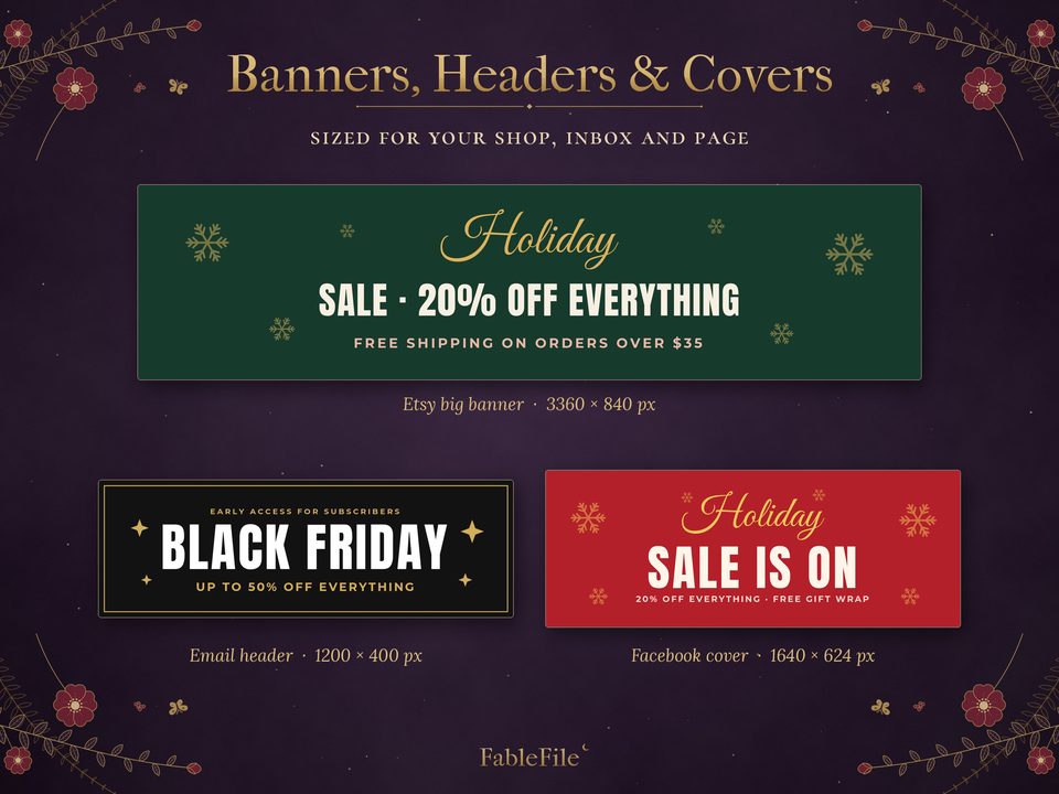 Black Friday Social Media Templates: banners headers covers