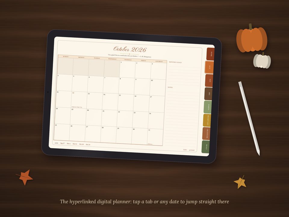 Cozy Fall Planner 2026: digital planner on tablet