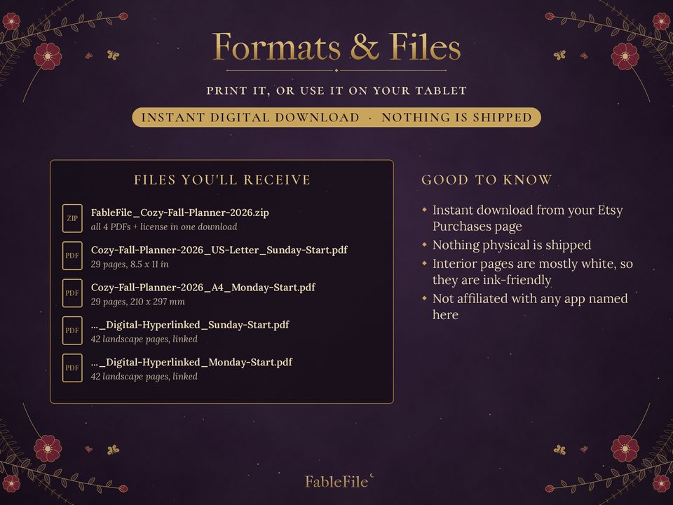 Cozy Fall Planner 2026: formats and files