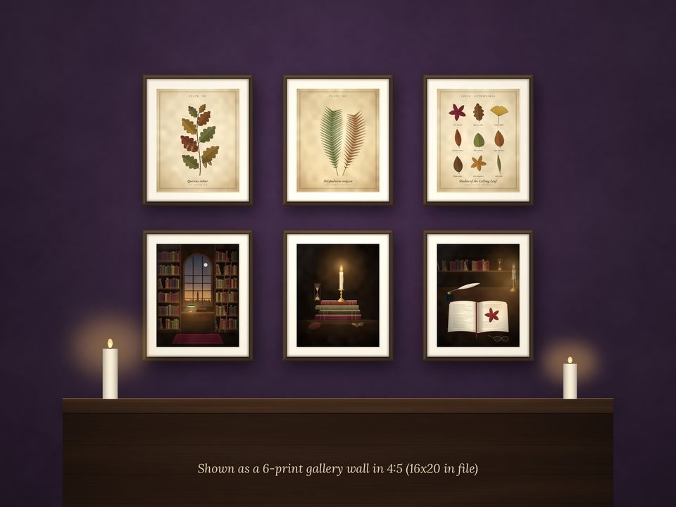 Dark Academia Wall Art: gallery wall all six designs