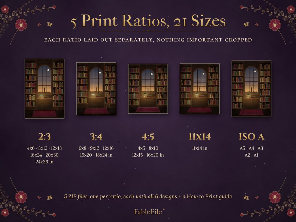 Dark Academia Wall Art: print sizes