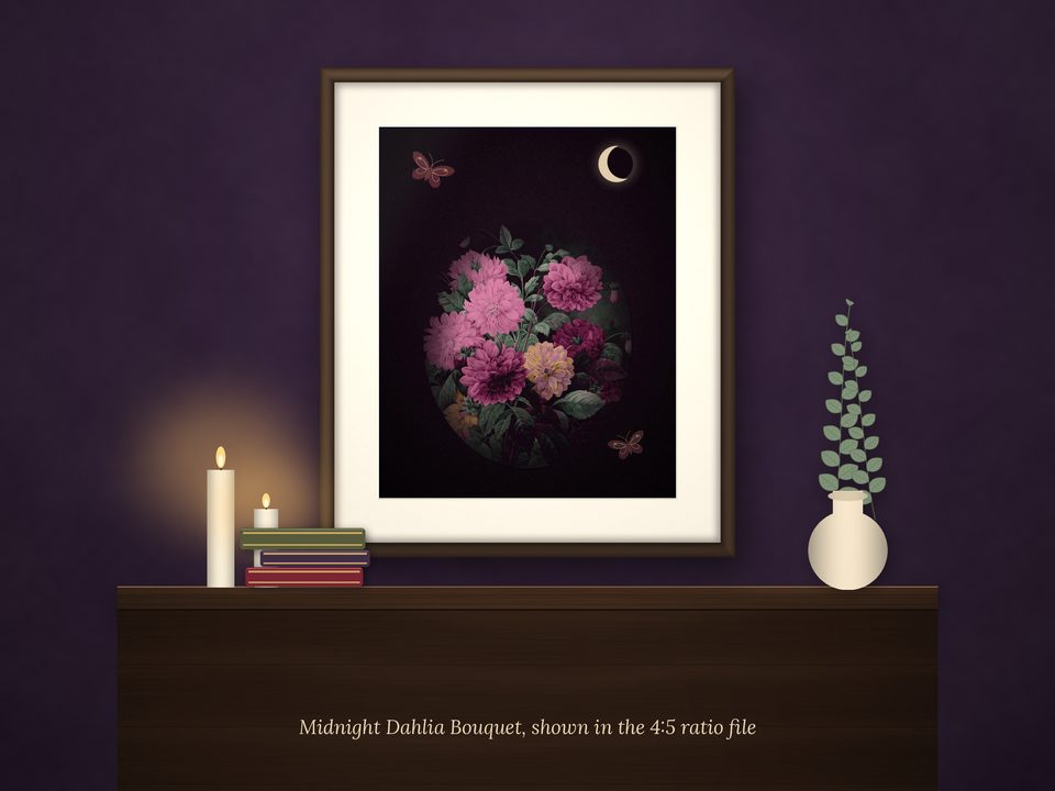 Redouté Gothic Rose Wall Art: styled statement print
