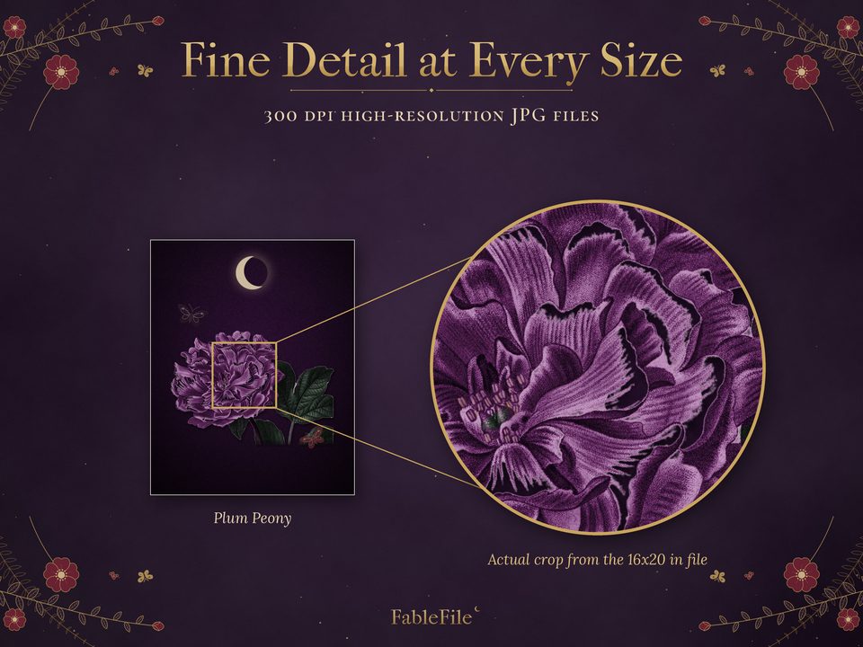 Redouté Gothic Rose Wall Art: detail closeup